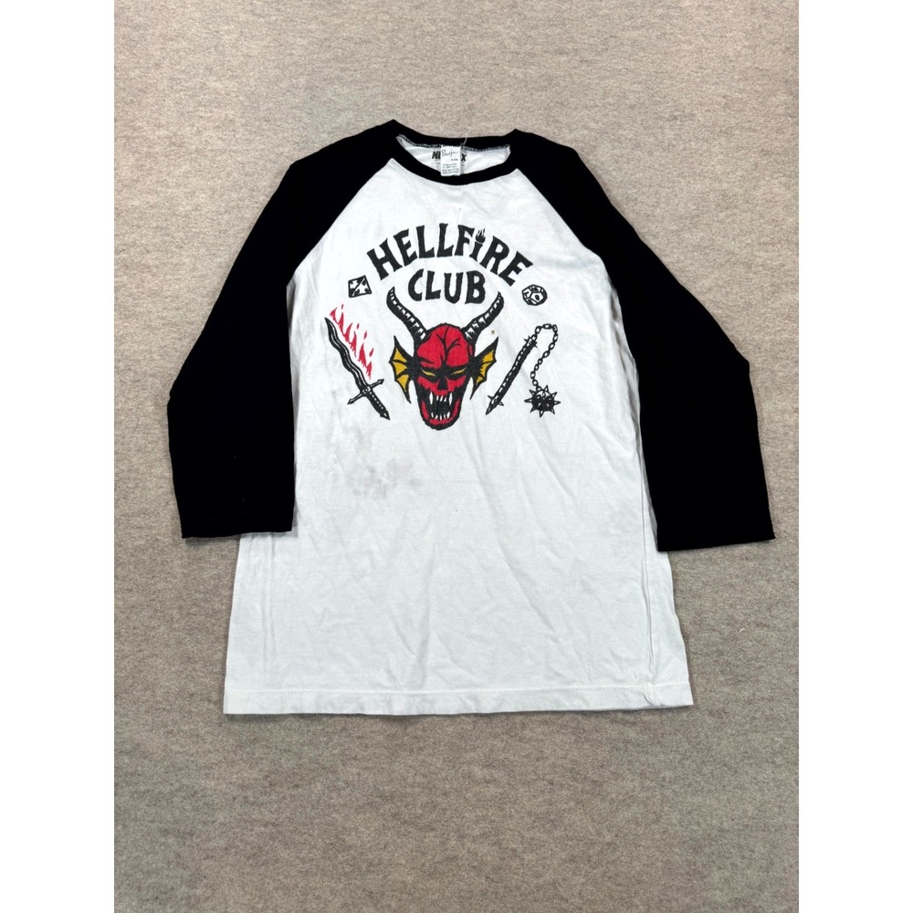 Pacific Stranger Things Hellfire Club Baseball T Shirt Mens Small Black White